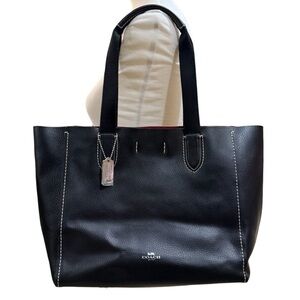 Coach NWT Derby Tote Bag 58660 Black Soft Leather Canvas Handles Shopper Purse